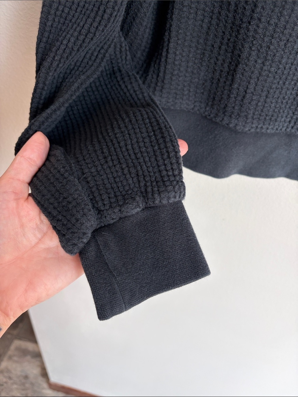 Vans Women's Black Waffle Henley Cropped Pullover - Picture 7 of 10